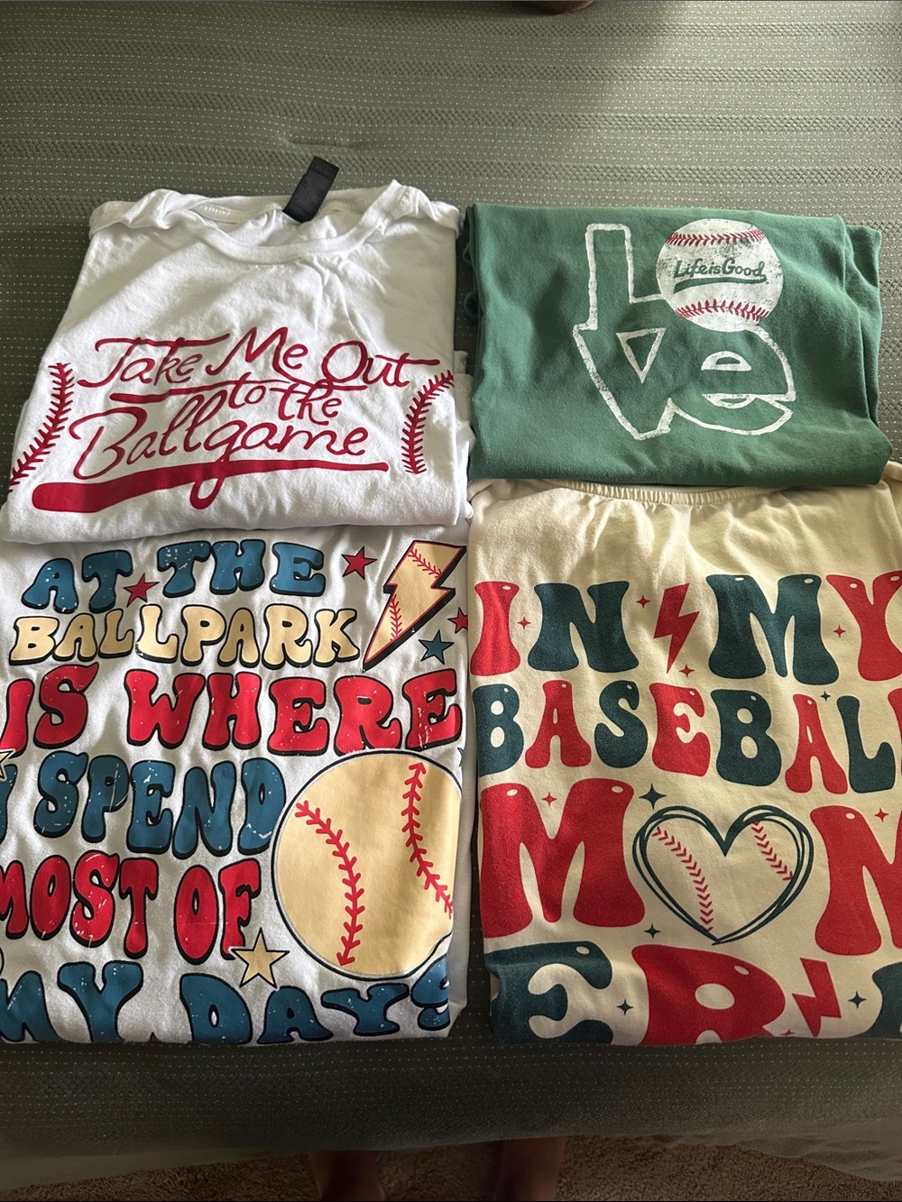 Baseball Graphic Tee Bundle - White, Green, Cream, Blue - (Brand Unknown)